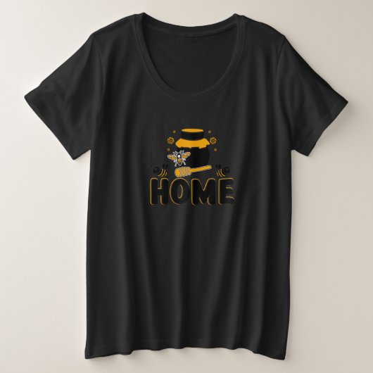 Cartoon Bee and Honey Jar "ZUHAUSE" T - Shirt (Design vorne)