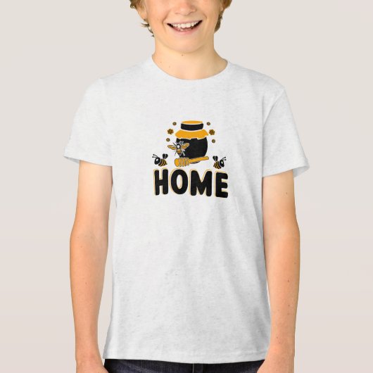 Cartoon Bee and Honey Jar "ZUHAUSE" T - Shirt (Vorderseite)