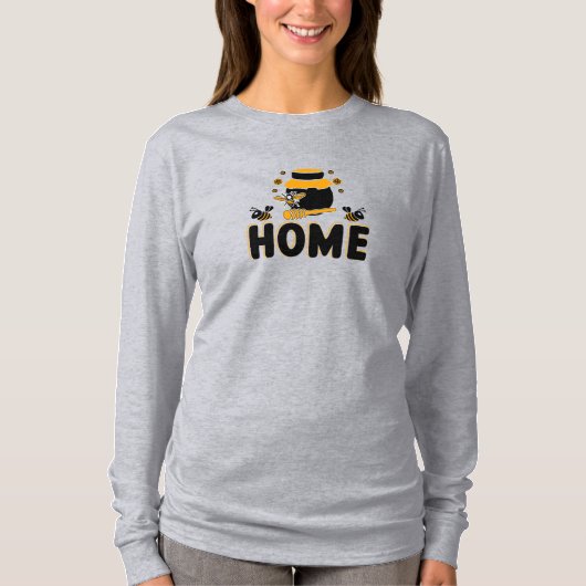 Cartoon Bee and Honey Jar "ZUHAUSE" T - Shirt (Vorderseite)