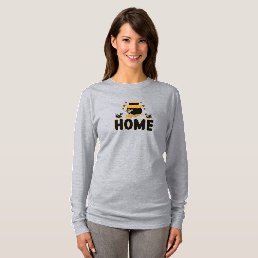 Cartoon Bee and Honey Jar "ZUHAUSE" T - Shirt (Vorne ganz)