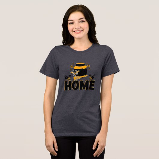 Cartoon Bee and Honey Jar "ZUHAUSE" T - Shirt (Vorderseite voll)