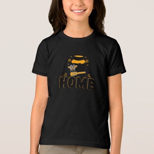 Cartoon Bee and Honey Jar "ZUHAUSE" T - Shirt (Vorderseite)