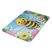 Cartoon Bee Farbige Blume Badematte (Schrägansicht)