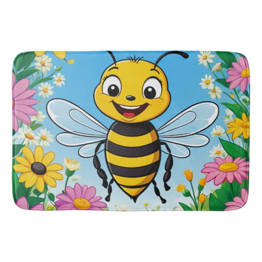 Cartoon Bee Farbige Blume Badematte (Vorderseite)