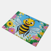 Cartoon Bee Farbige Blume Fußmatte (Schrägansicht)