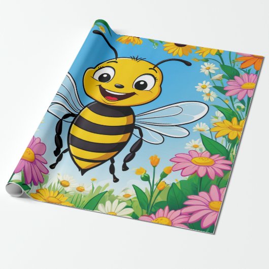Cartoon Bee Farbige Blume Geschenkpapier (Ungerollt)