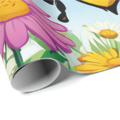 Cartoon Bee Farbige Blume Geschenkpapier (Rolleneckpunkt)