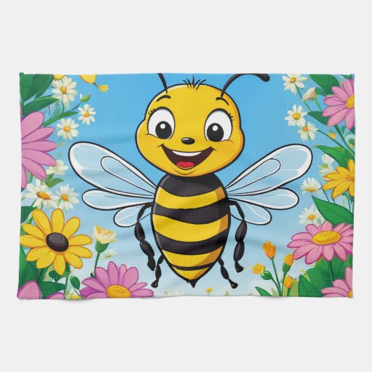 Cartoon Bee Farbige Blume Geschirrtuch (Horizontal)