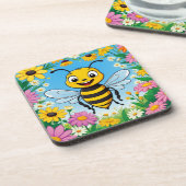Cartoon Bee Farbige Blume Getränkeuntersetzer (Linke Seite)