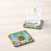 Cartoon Bee Farbige Blume Getränkeuntersetzer (Rechte Seite)