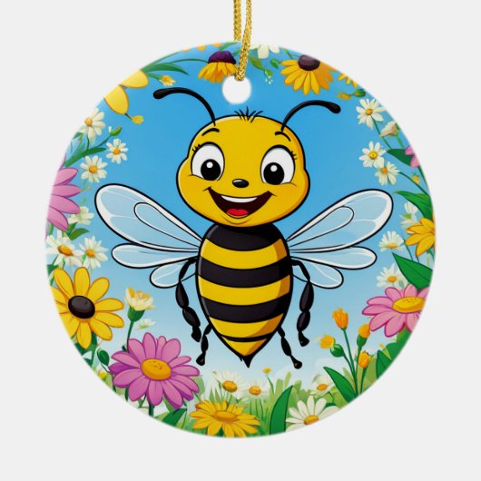 Cartoon Bee Farbige Blume Keramik Ornament (Vorne)