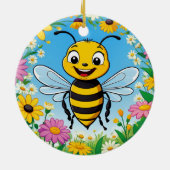 Cartoon Bee Farbige Blume Keramik Ornament (Hinten)