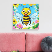 Cartoon Bee Farbige Blume Leinwanddruck (Insitu (Wohnzimmer))