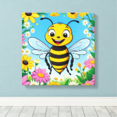 Cartoon Bee Farbige Blume Leinwanddruck (Insitu (Holzboden))