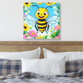 Cartoon Bee Farbige Blume Leinwanddruck (Insitu (Schlafzimmer))