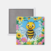 Cartoon Bee Farbige Blume Magnet (Vorderseite/Rückseite)