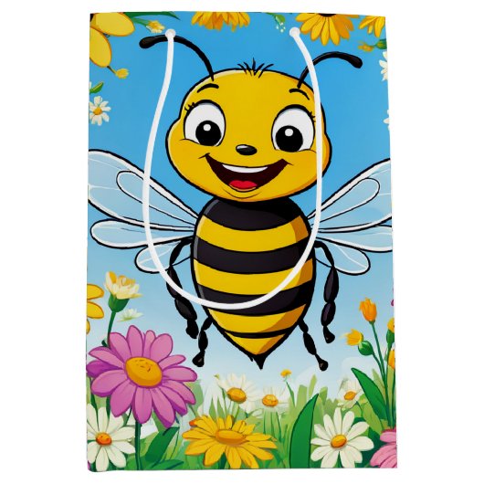 Cartoon Bee Farbige Blume Mittlere Geschenktüte (Vorderseite)