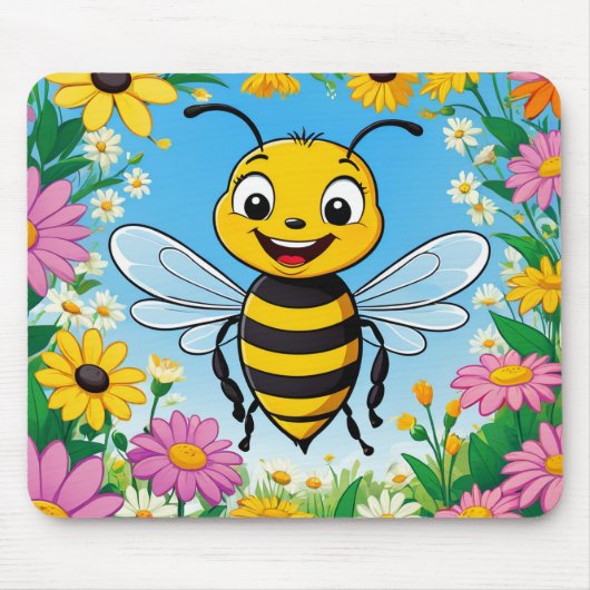 Cartoon Bee Farbige Blume Mousepad (Vorne)