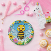 Cartoon Bee Farbige Blume Pappteller (Party)