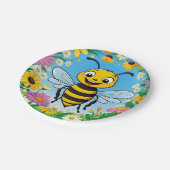 Cartoon Bee Farbige Blume Pappteller (Schrägansicht)