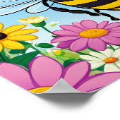 Cartoon Bee Farbige Blume Poster (Ecke)