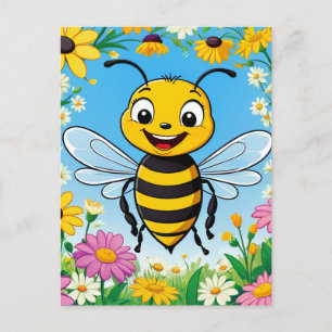 Cartoon Bee Farbige Blume Postkarte