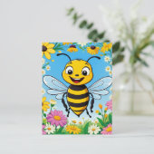 Cartoon Bee Farbige Blume Postkarte (Stehend Vorderseite)