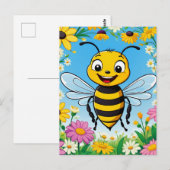 Cartoon Bee Farbige Blume Postkarte (Vorne/Hinten)