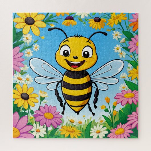 Cartoon Bee Farbige Blume Puzzle (Vertikal)