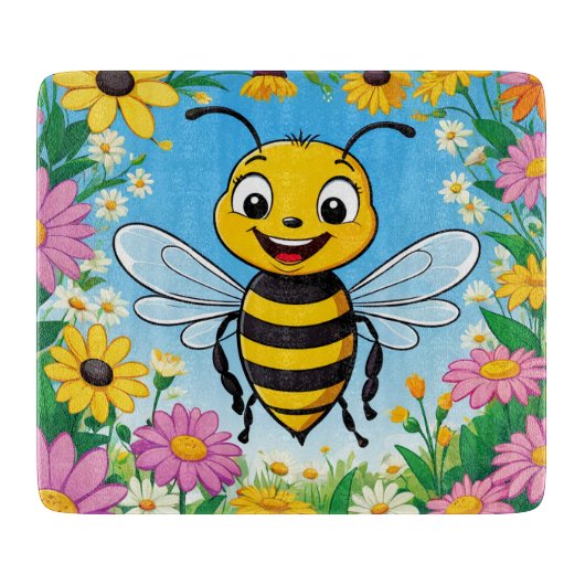 Cartoon Bee Farbige Blume Schneidebrett (Vorderseite)