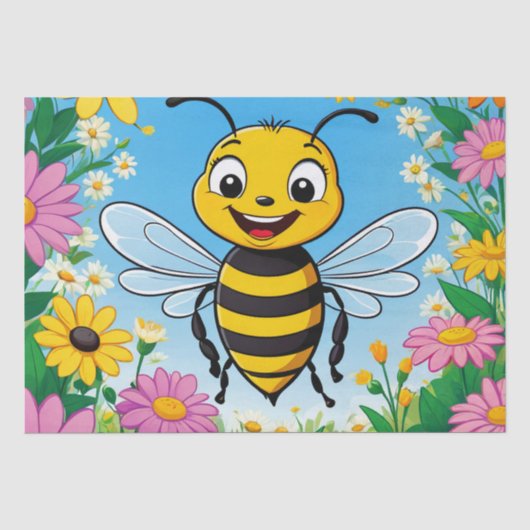Cartoon Bee Farbige Blume Seidenpapier (Vorderseite)