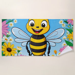 Cartoon Bee Farbige Blume Strandtuch