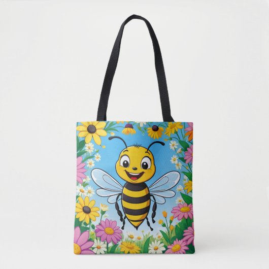 Cartoon Bee Farbige Blume Tasche (Vorderseite)