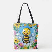 Cartoon Bee Farbige Blume Tasche (Rückseite)