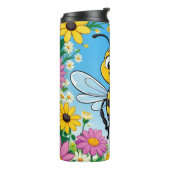 Cartoon Bee Farbige Blume Thermosbecher (Nach links gedreht)