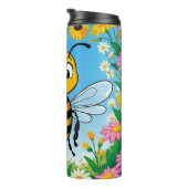 Cartoon Bee Farbige Blume Thermosbecher (Nach rechts gedreht)