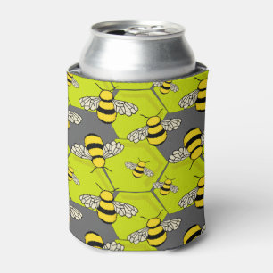 Cartoon Bee Hive Gray Green Dosenkühler