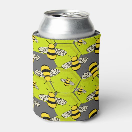 Cartoon Bee Hive Gray Green Dosenkühler (Kanne Vorderseite)
