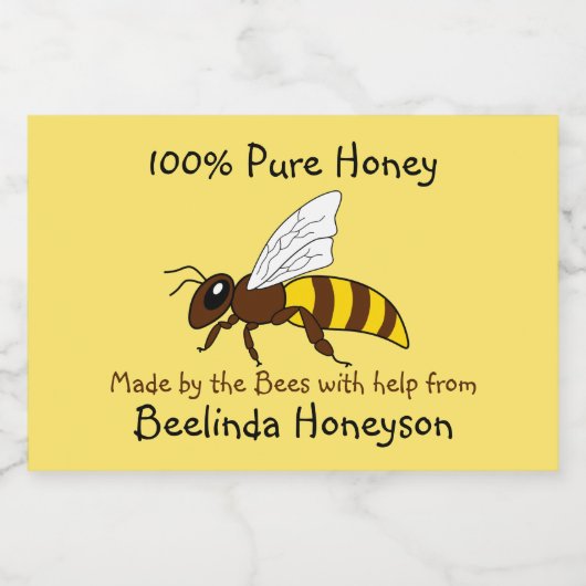Cartoon Bee Honey Jar Labels Lebensmitteletikett (Einzelnes Label)