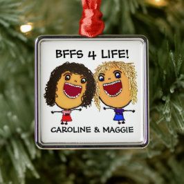 Cartoon Best Friend BFFs Blonde and Brunette Ornament Aus Metall