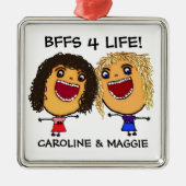 Cartoon Best Friend BFFs Blonde and Brunette Ornament Aus Metall (Vorne)