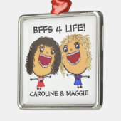 Cartoon Best Friend BFFs Blonde and Brunette Ornament Aus Metall (Links)