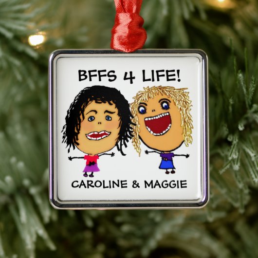 Cartoon Best Friend BFFs Blonde and Brunette Ornament Aus Metall (Baum)
