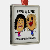 Cartoon Best Friend BFFs Blonde and Brunette Ornament Aus Metall (Rechts)