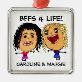 Cartoon Best Friend BFFs Blonde and Brunette Ornament Aus Metall (Vorne)
