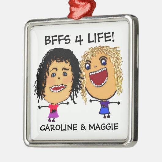 Cartoon Best Friend BFFs Blonde and Brunette Ornament Aus Metall (Links)
