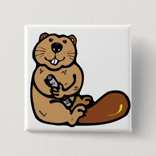 Cartoon Biber für den Internationalen Bibertag Button (Vorderseite)