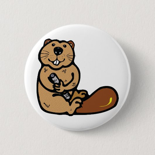 Cartoon-Biber für internationalen Biber-Tag Button (Vorderseite)