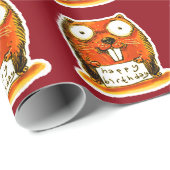 Cartoon Biber hält Geburtstagsbotschaft Geschenkpapier (Rolleneckpunkt)