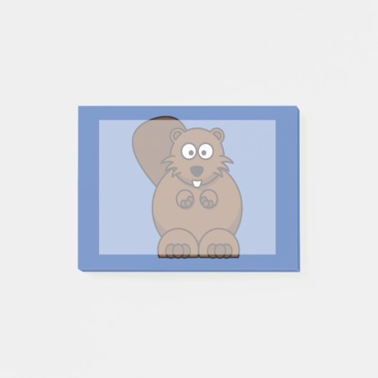Cartoon-Biber mit blauem Hintergrund Post-it Klebezettel (Vorderseite)